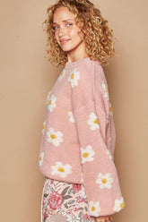 Soft Pink Daisy Pattern Drop Shoulder Sweater, Sweaters, $ 49.00, A Moment Of Now™